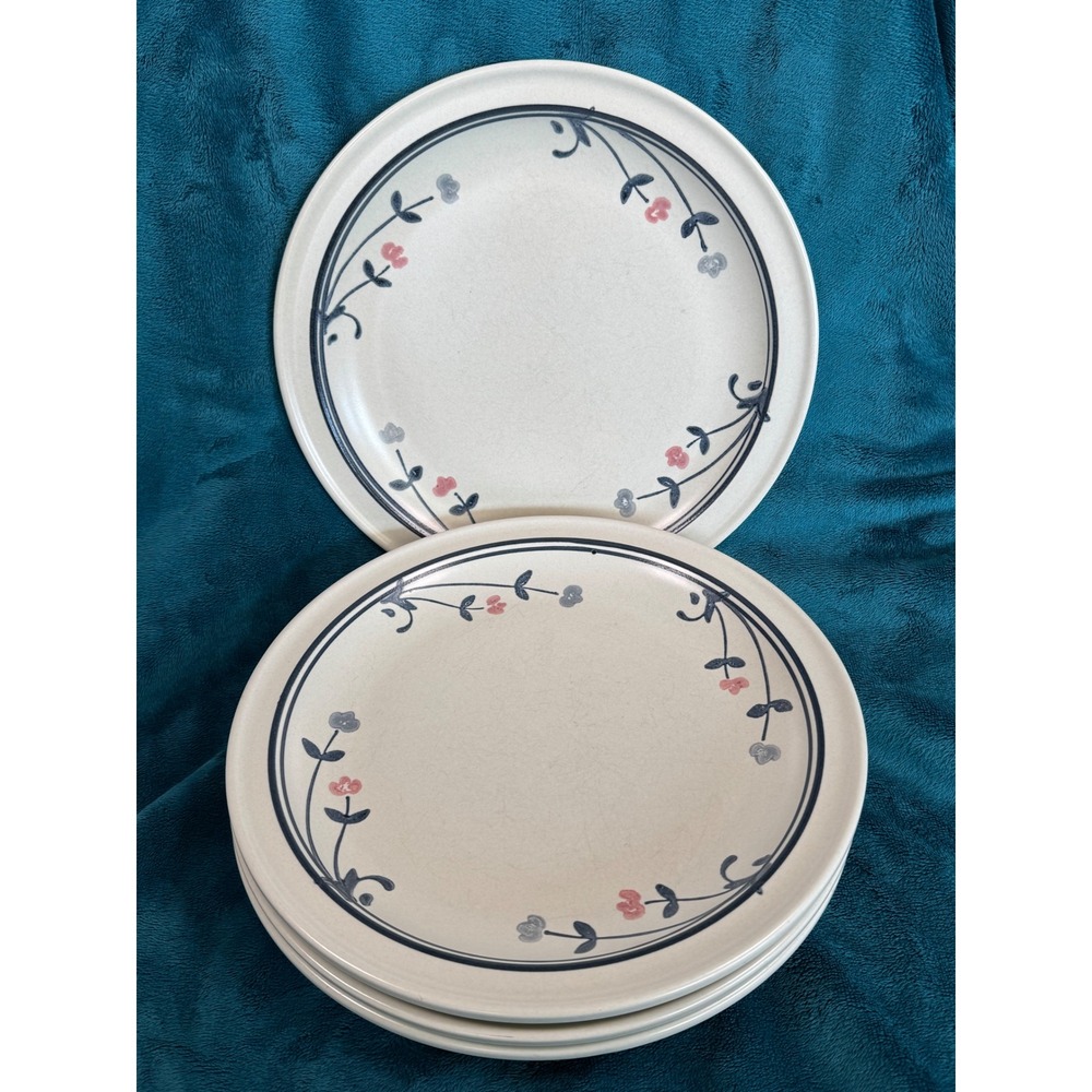 Pfaltzgraff Windsong Dinner Plates Set of 4 Stoneware Pink Blue Floral 10.25 in